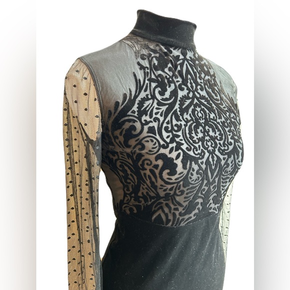Free People Intimately Black Velvet Burnout Ginger Dress Sheer XS - Picture 8 of 8
